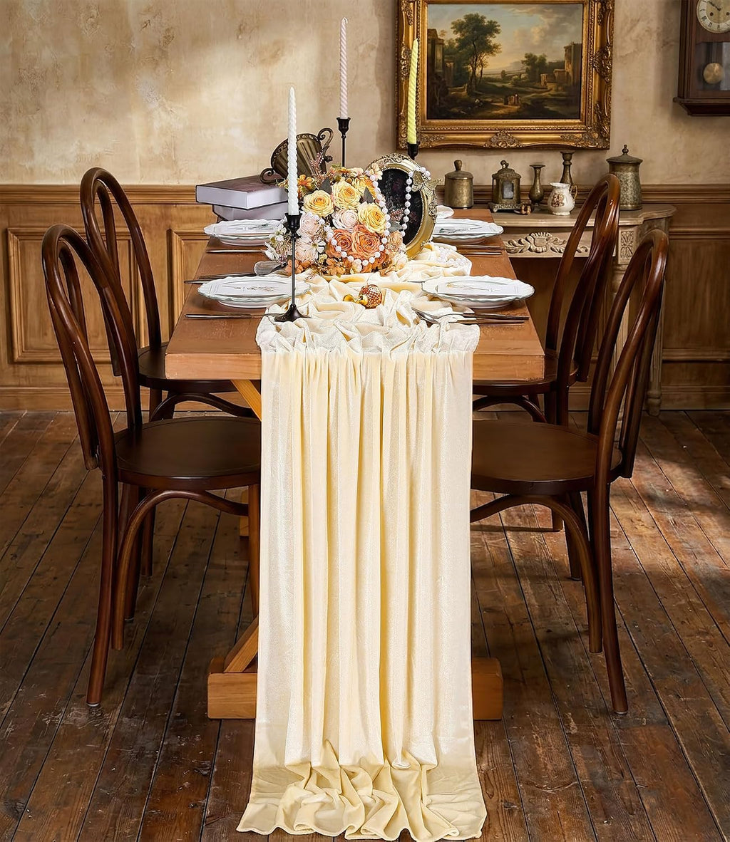 20" x 120"  IVORY - Luxurious Stretch Velvet Table Runner, 10ft Wedding Reception Decorations Soft Velvet Fabric, Table Linen & Wedding Runners