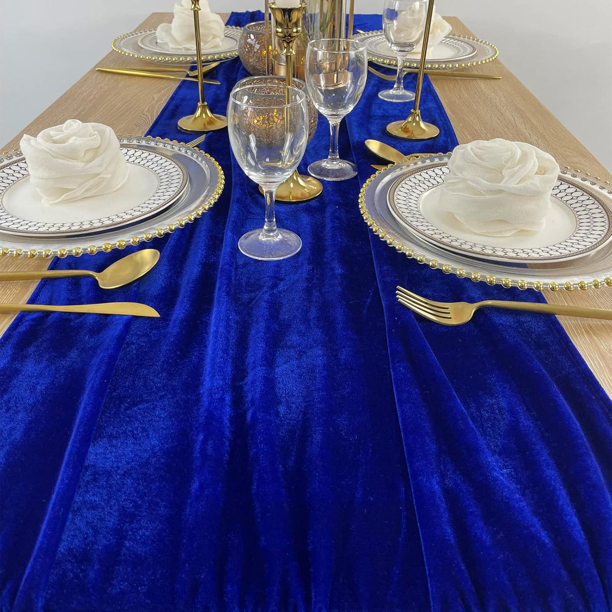 20" x 120"  ROYAL BLUE - Luxurious Stretch Velvet Table Runner, 10ft Wedding Reception Decorations Soft Velvet Fabric, Table Linen & Wedding Runners