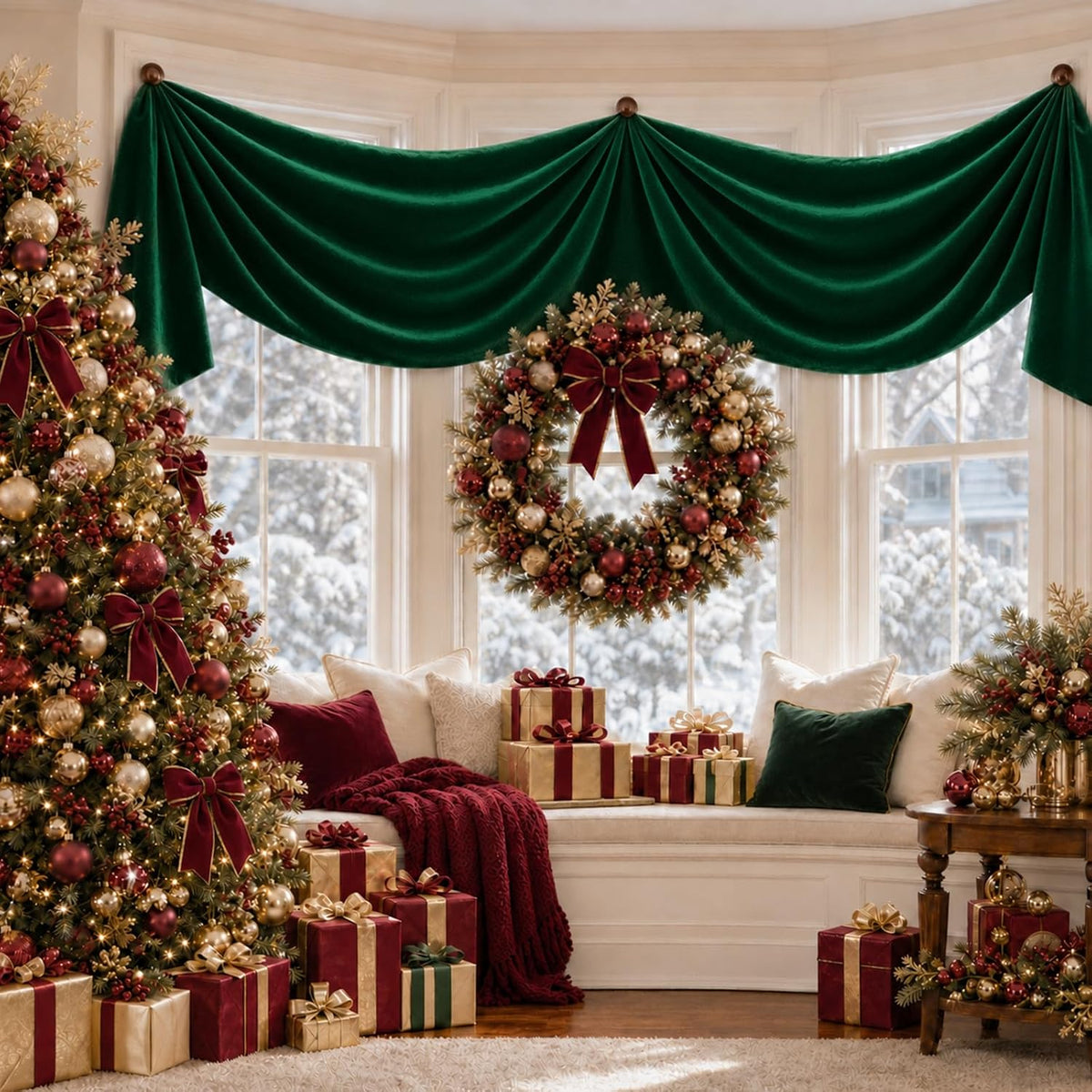 HUNTER - 2 Panels 28" x 10 Ft Luxury Velvet Christmas Decor Fireplace Mantel Drape Fabric for Ceremony Velvet Drapery Holiday Arch