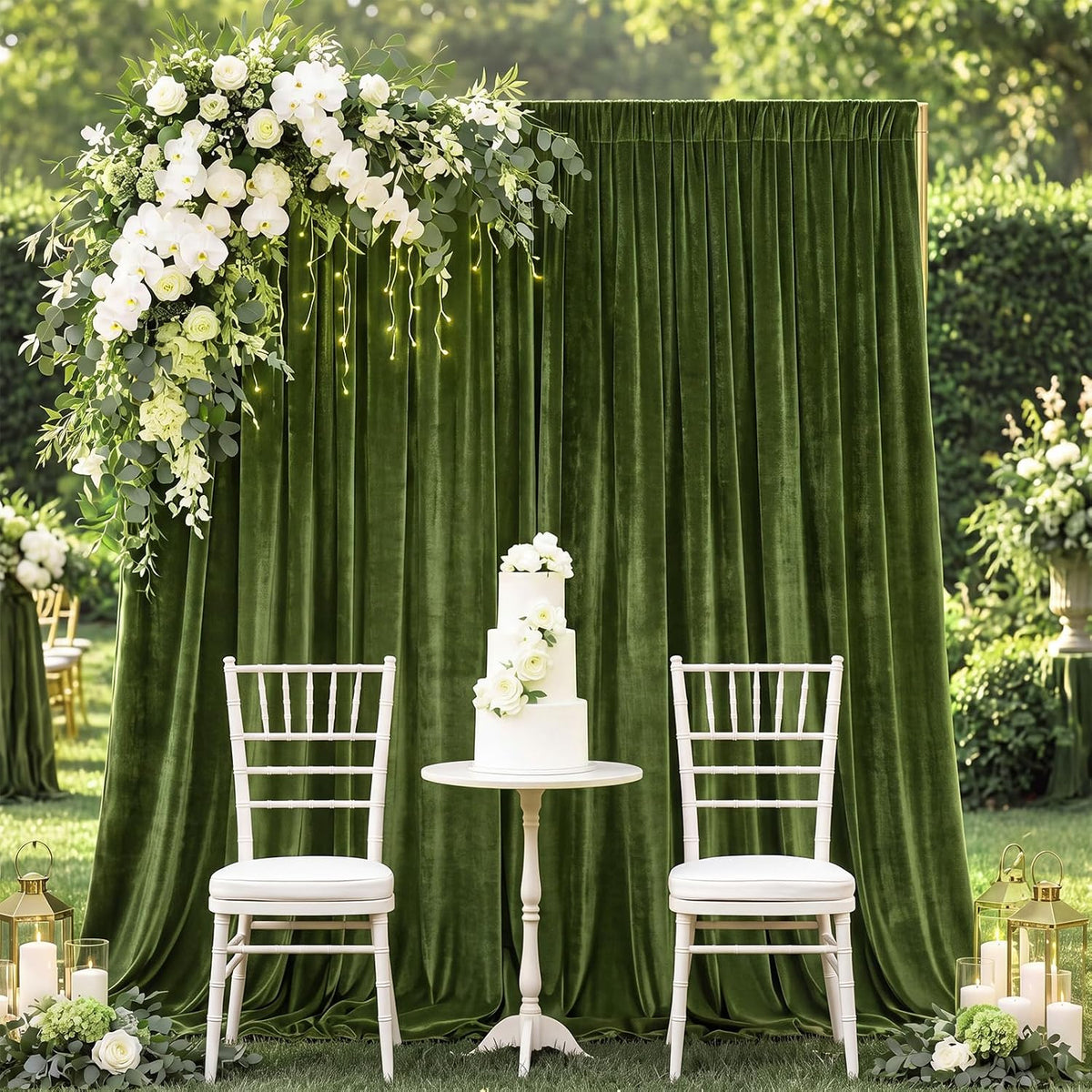 10Ft x 10Ft - Olive - Luxury Velvet Wrinkle Free Backdrop Curtains for Parties - 2 Panels 5x10ft for Weddings Birthday Party Curtains