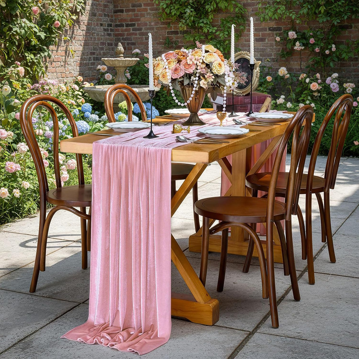 20" x 120"  LT PINK - Luxurious Stretch Velvet Table Runner, 10ft Wedding Reception Decorations Soft Velvet Fabric, Table Linen & Wedding Runners