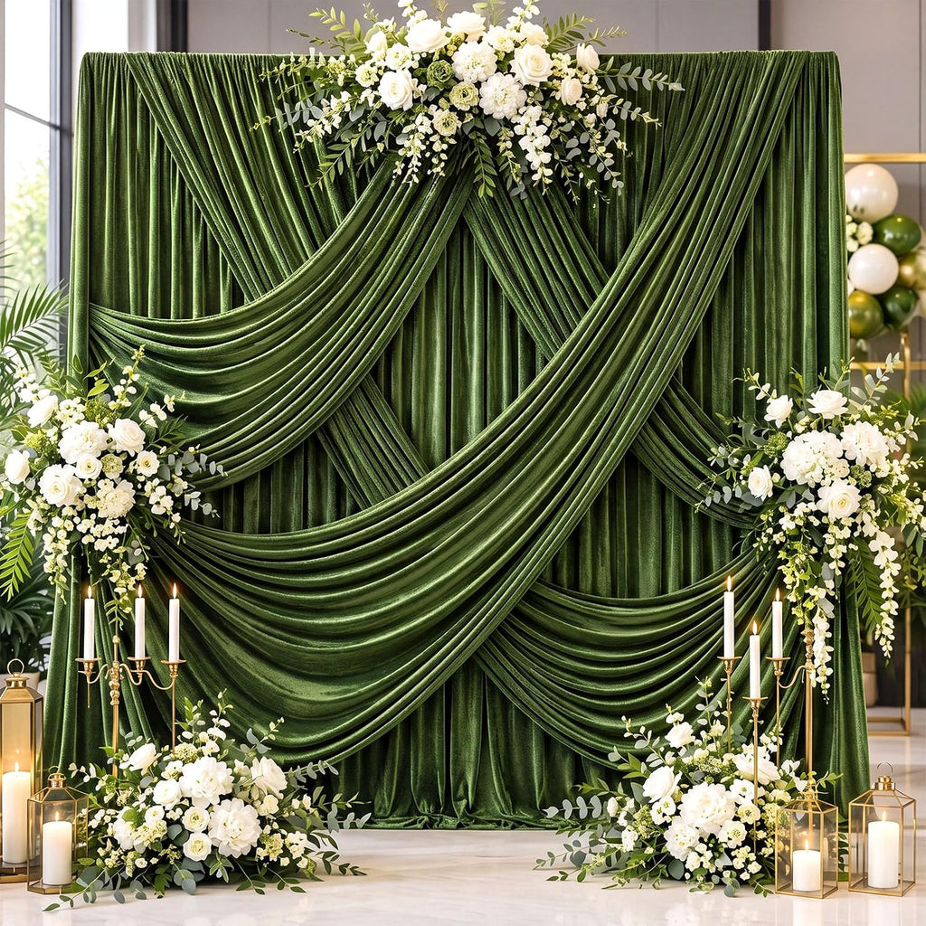 10Ft x 10Ft - Olive - Luxury Velvet Wrinkle Free Backdrop Curtains for Parties - 2 Panels 5x10ft for Weddings Birthday Party Curtains