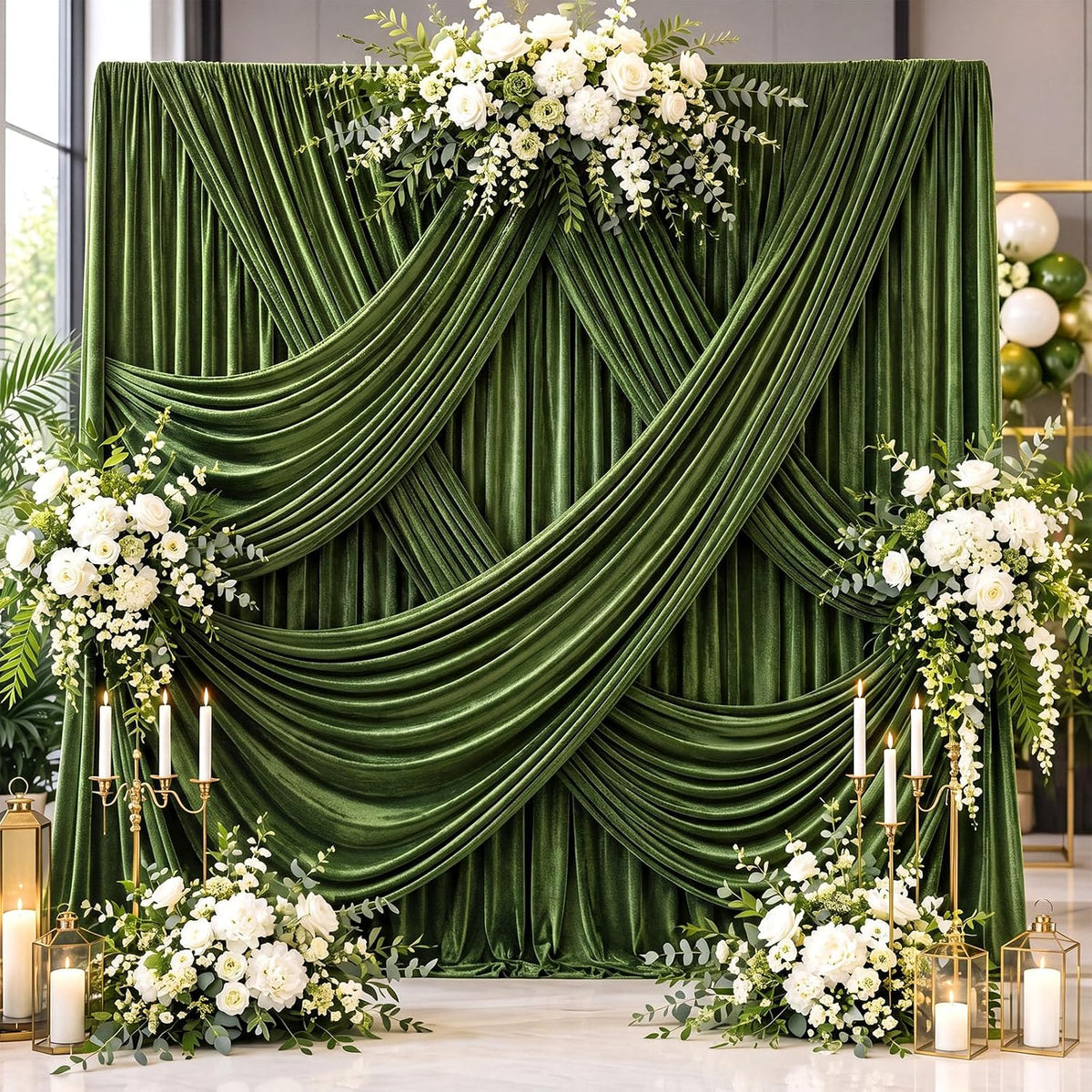 10Ft x 10Ft - Olive - Luxury Velvet Wrinkle Free Backdrop Curtains for Parties - 2 Panels 5x10ft for Weddings Birthday Party Curtains