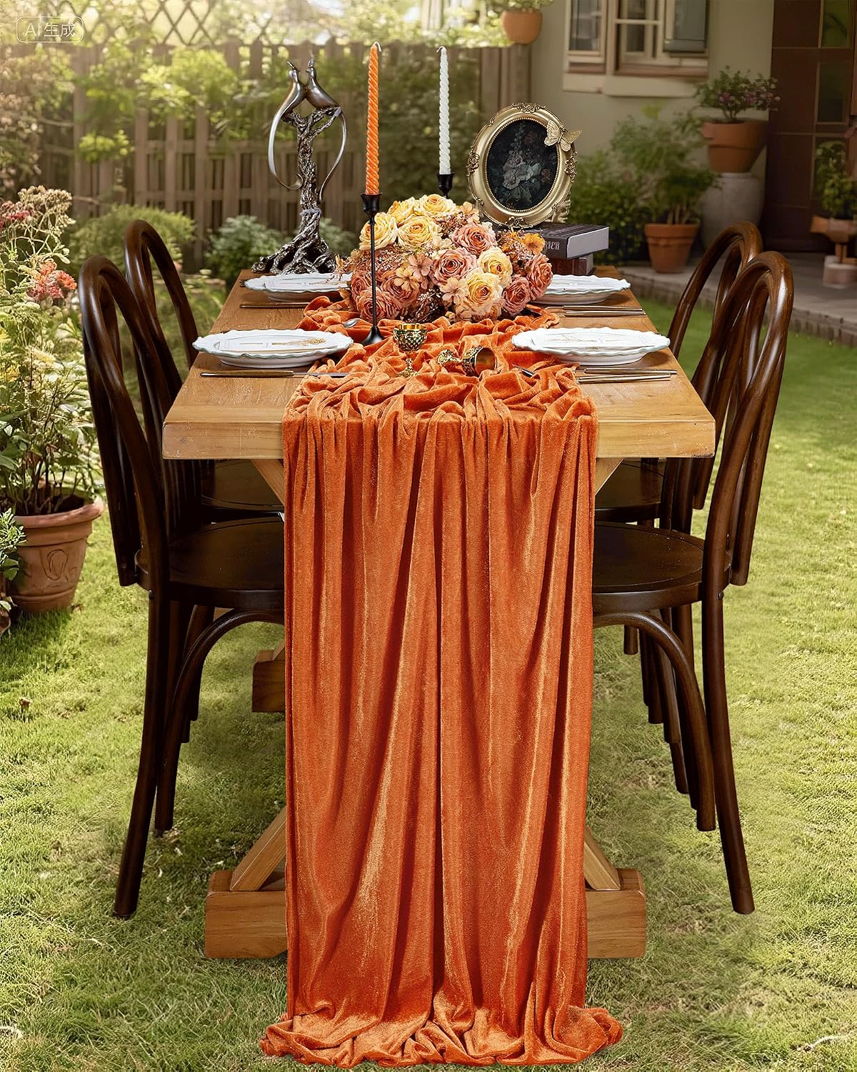 20" x 120"  ORANGE - Luxurious Stretch Velvet Table Runner, 10ft Wedding Reception Decorations Soft Velvet Fabric, Table Linen & Wedding Runners