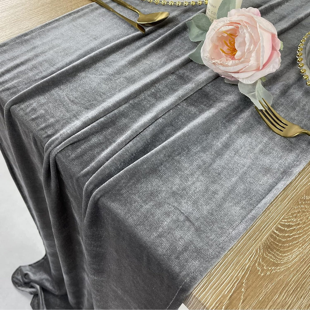 20" x 120"  GRAY - Luxurious Stretch Velvet Table Runner, 10ft Wedding Reception Decorations Soft Velvet Fabric, Table Linen & Wedding Runners