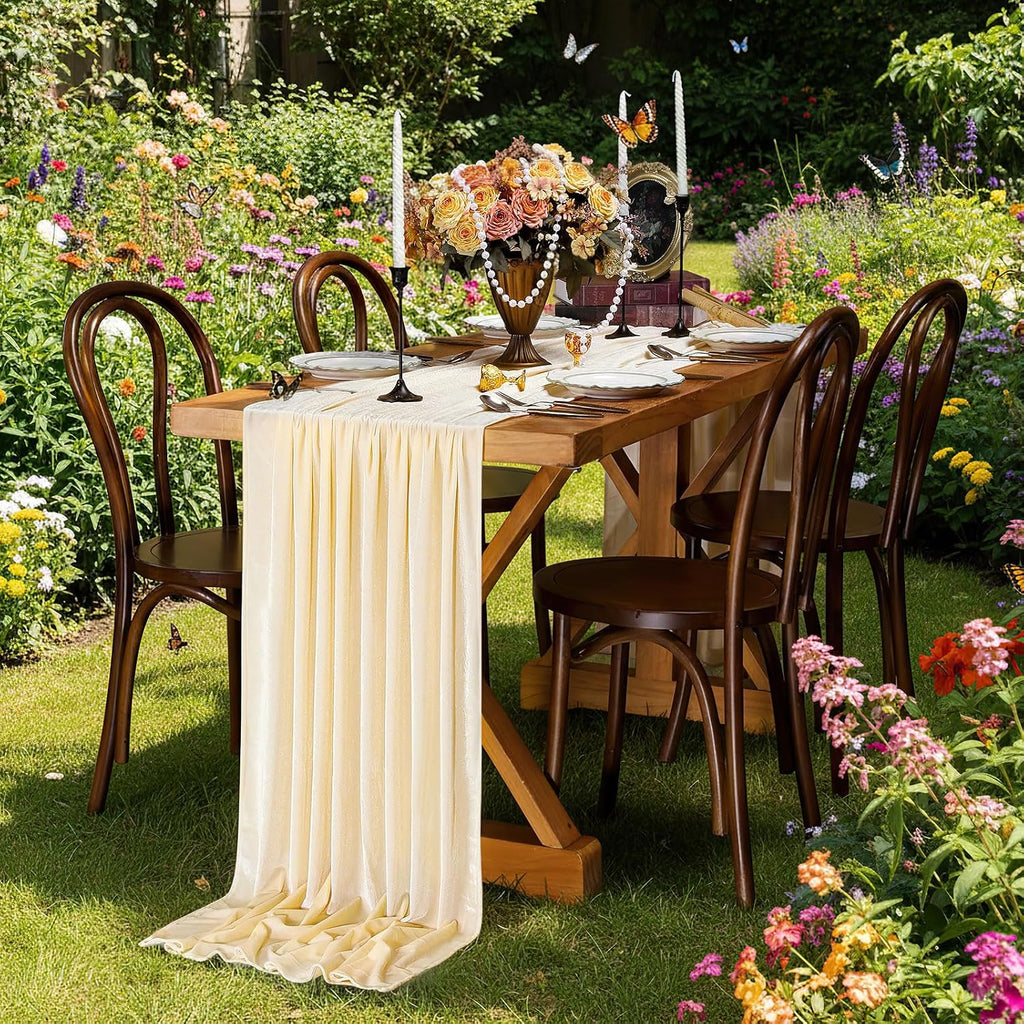 20" x 120"  IVORY - Luxurious Stretch Velvet Table Runner, 10ft Wedding Reception Decorations Soft Velvet Fabric, Table Linen & Wedding Runners