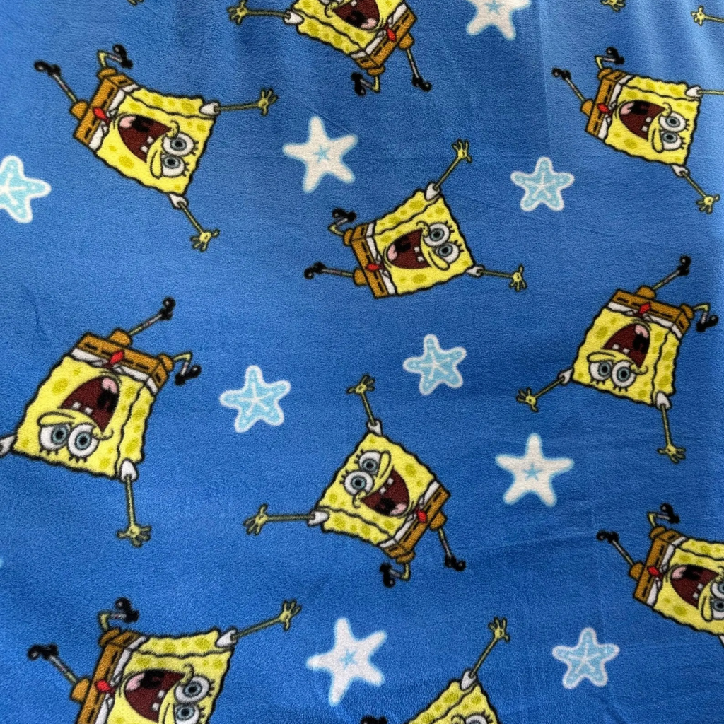 SpongeBob Fleece Fabric by Yard, Blue Cartoon Fabric, Kids Blanket Fabric, Soft Anti Pill Fleece, SpongeBob SquarePants Fabric, DIY Blanket