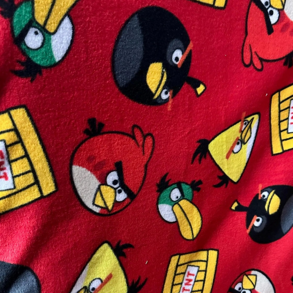 Cartoon Bird Fleece Fabric by the Yard, Red Character Print Anti-Pill Fleece, Kids Blanket Fabric, Game Inspired Fabric, Soft Craft Fabric