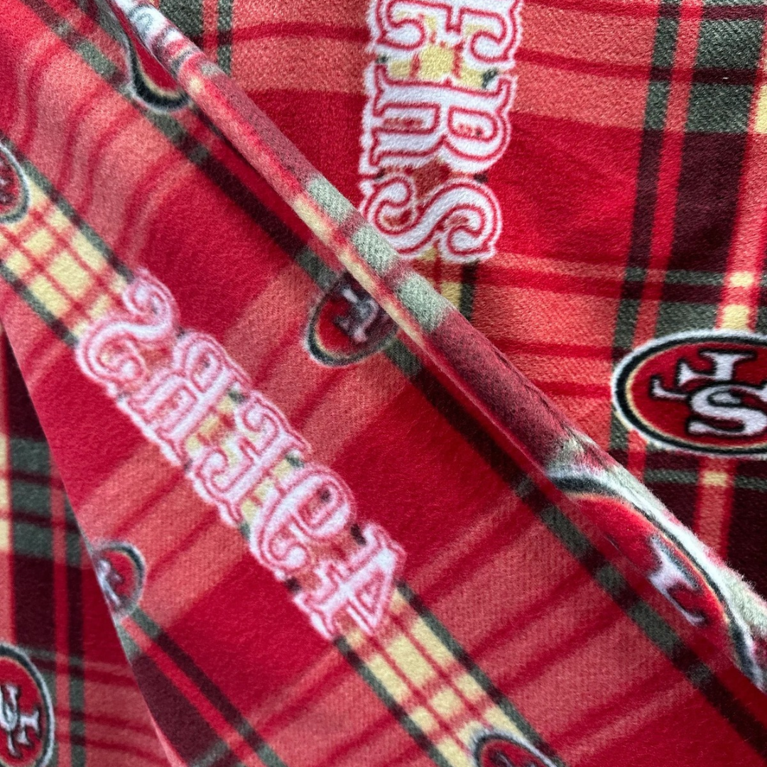 49ers Blanket Fabric, San Francisco Football Fleece, NFL Licensed Style Fabric, Red Plaid 49ers Material, Soft Warm Fabric by Yard