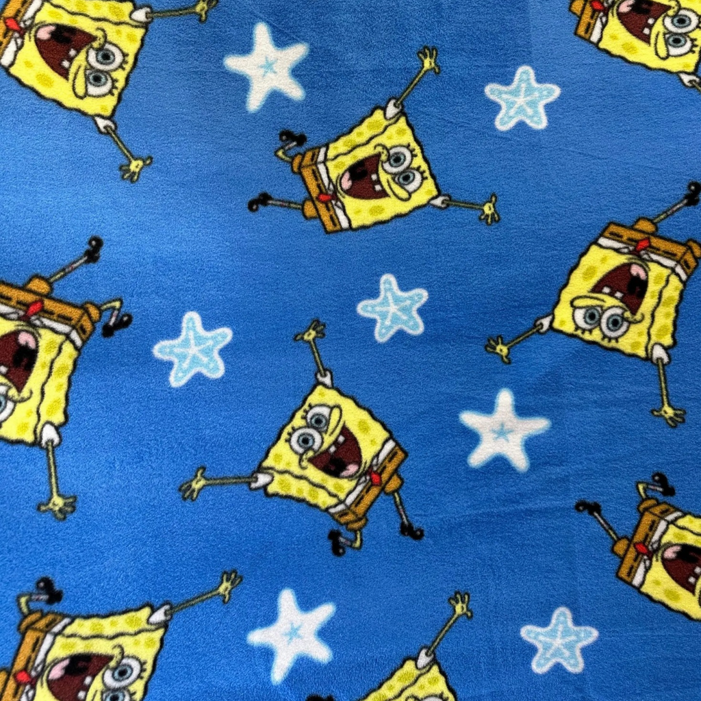 SpongeBob Fleece Fabric by Yard, Blue Cartoon Fabric, Kids Blanket Fabric, Soft Anti Pill Fleece, SpongeBob SquarePants Fabric, DIY Blanket