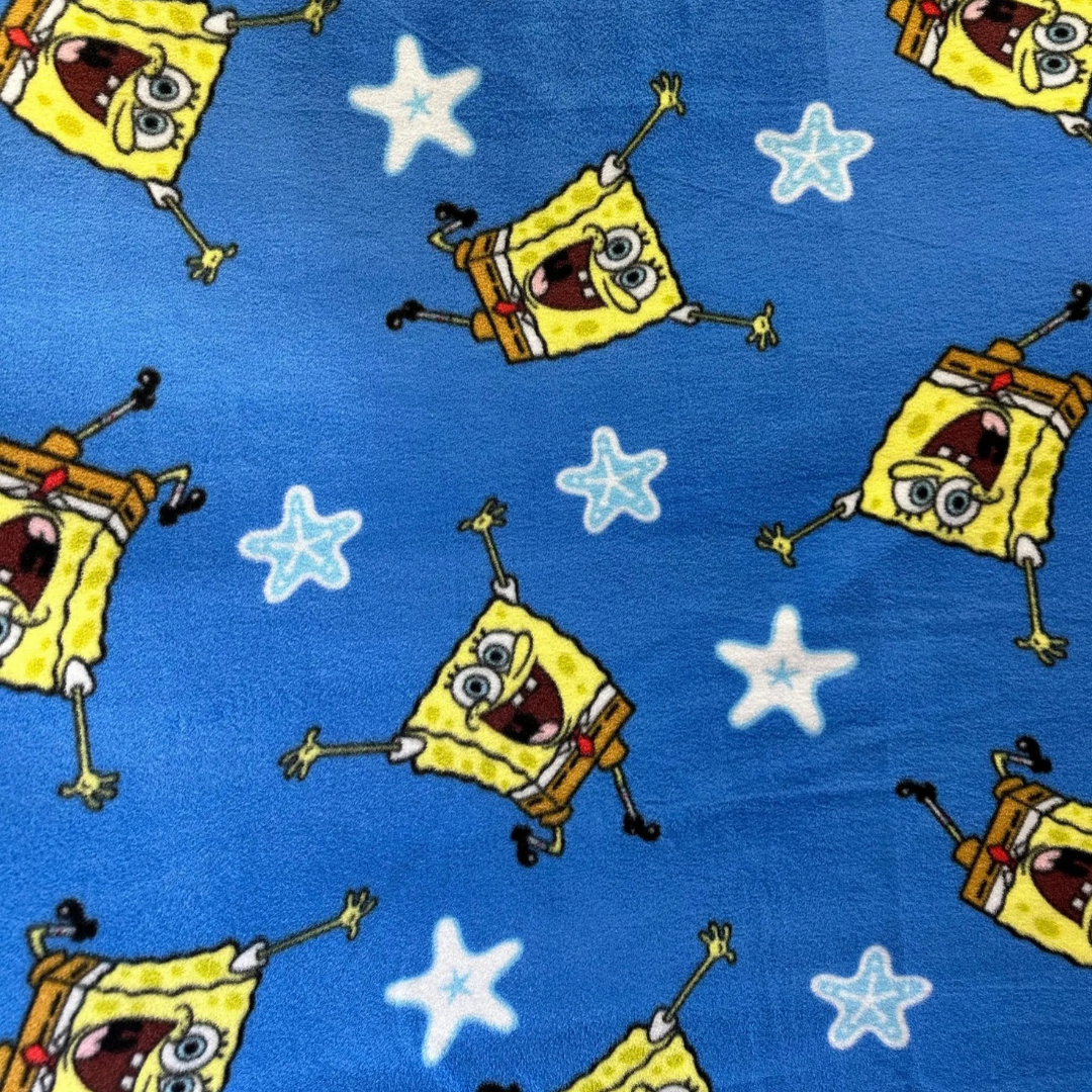 SpongeBob Fleece Fabric by Yard, Blue Cartoon Fabric, Kids Blanket Fabric, Soft Anti Pill Fleece, SpongeBob SquarePants Fabric, DIY Blanket