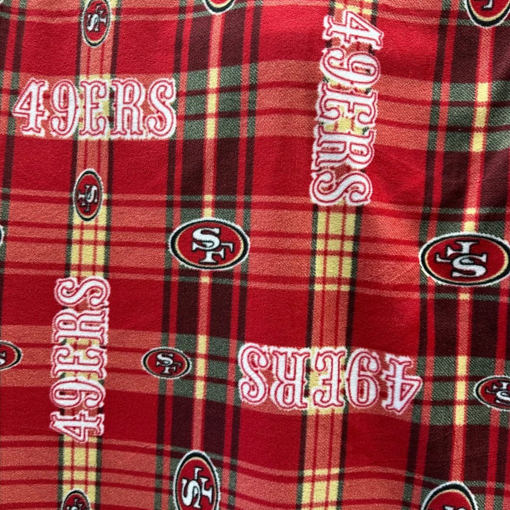 49ers Blanket Fabric, San Francisco Football Fleece, NFL Licensed Style Fabric, Red Plaid 49ers Material, Soft Warm Fabric by Yard