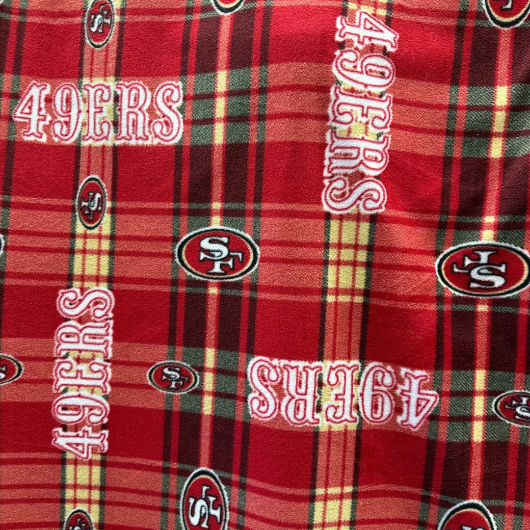 49ers Blanket Fabric, San Francisco Football Fleece, NFL Licensed Style Fabric, Red Plaid 49ers Material, Soft Warm Fabric by Yard