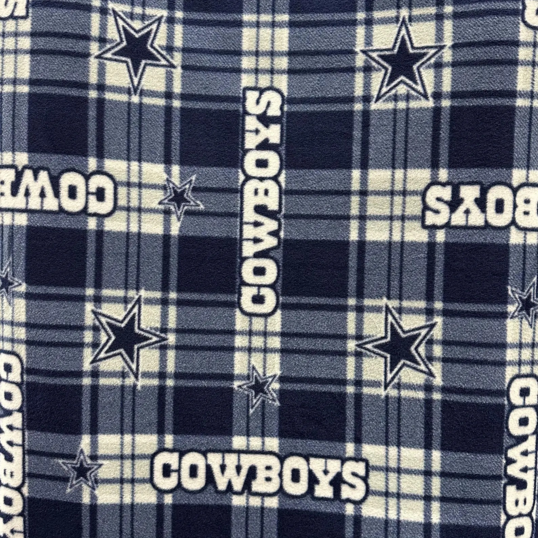 Dallas Cowboys Fleece Fabric by the Yard – Star Print, Checkerboard, Allover Script, Plaid) – NFL Football