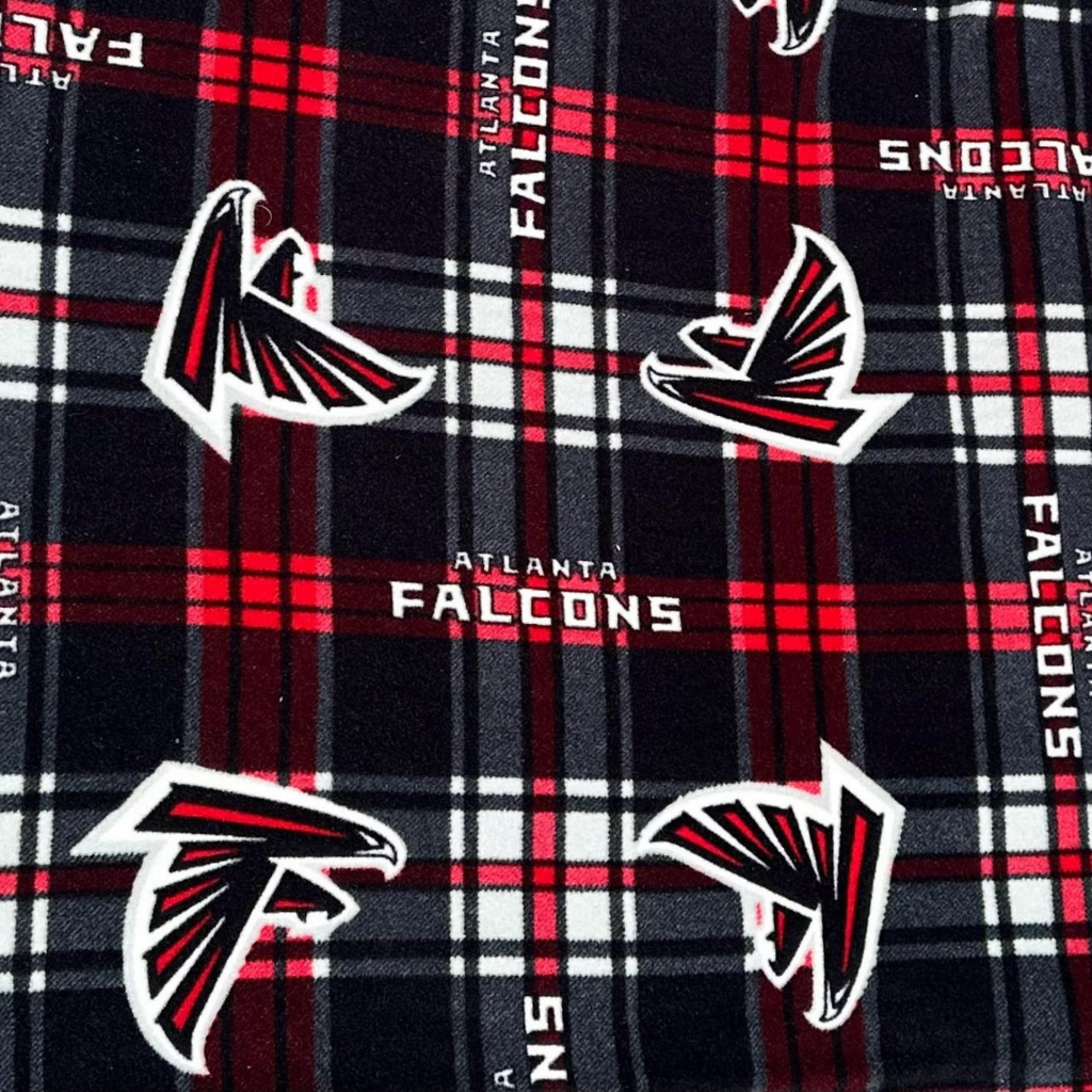 Atlanta Falcons Style Fleece Fabric Plaid Red Black, Football Fan Blanket Fabric by the Yard, Anti Pill Fleece, Sports Theme Fabric