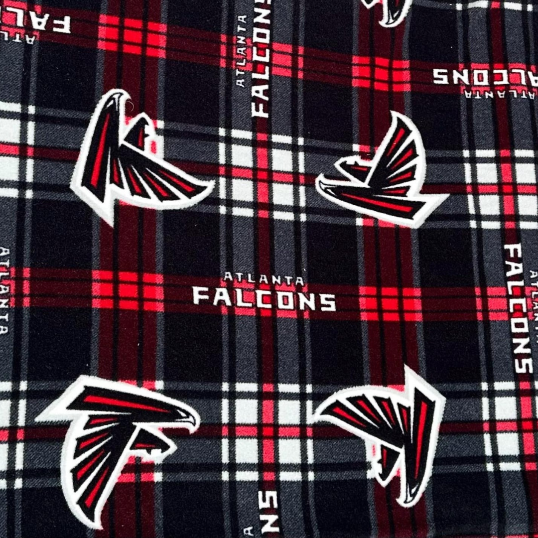 Atlanta Falcons Style Fleece Fabric Plaid Red Black, Football Fan Blanket Fabric by the Yard, Anti Pill Fleece, Sports Theme Fabric