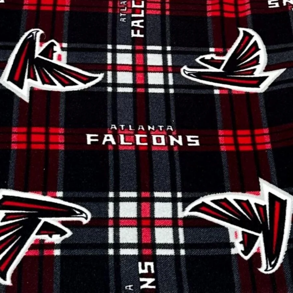 Atlanta Falcons Style Fleece Fabric Plaid Red Black, Football Fan Blanket Fabric by the Yard, Anti Pill Fleece, Sports Theme Fabric