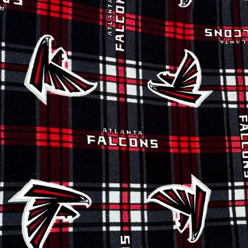 Atlanta Falcons Style Fleece Fabric Plaid Red Black, Football Fan Blanket Fabric by the Yard, Anti Pill Fleece, Sports Theme Fabric
