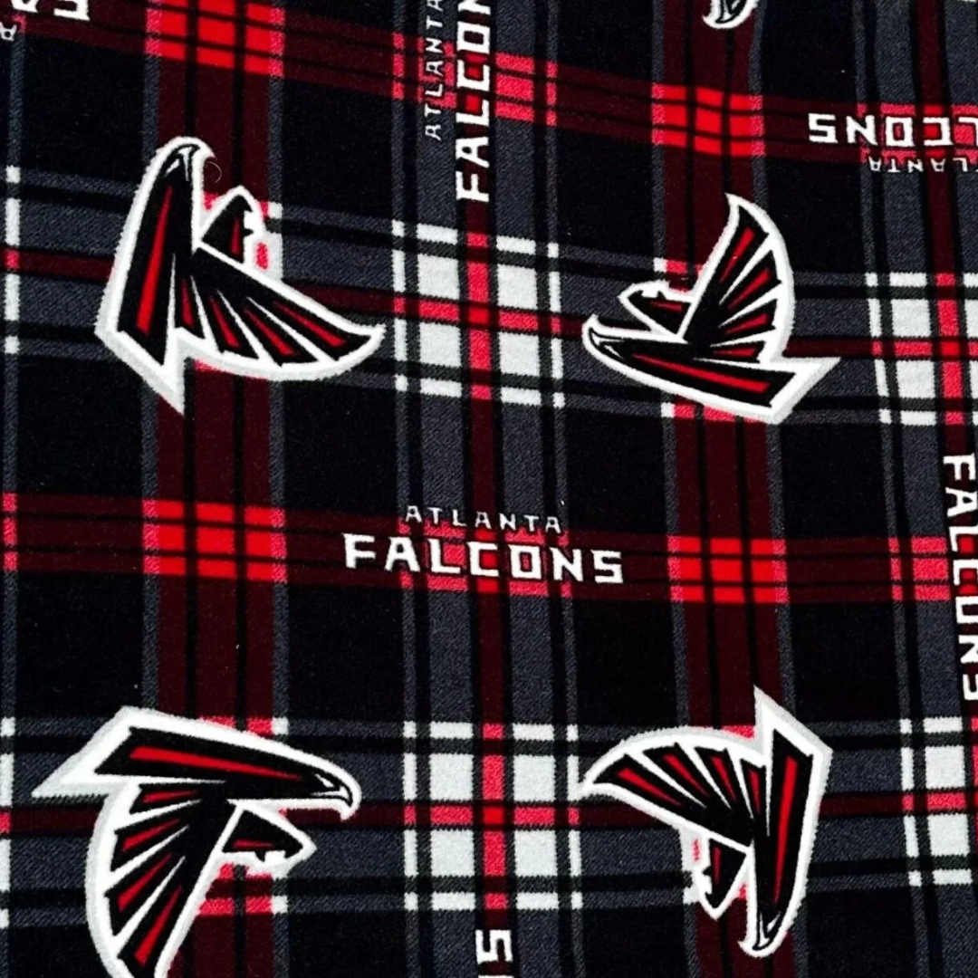 Atlanta Falcons Style Fleece Fabric Plaid Red Black, Football Fan Blanket Fabric by the Yard, Anti Pill Fleece, Sports Theme Fabric