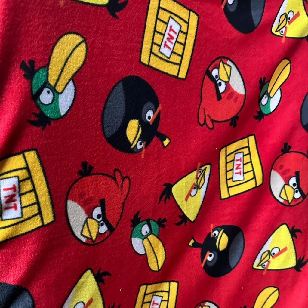 Cartoon Bird Fleece Fabric by the Yard, Red Character Print Anti-Pill Fleece, Kids Blanket Fabric, Game Inspired Fabric, Soft Craft Fabric