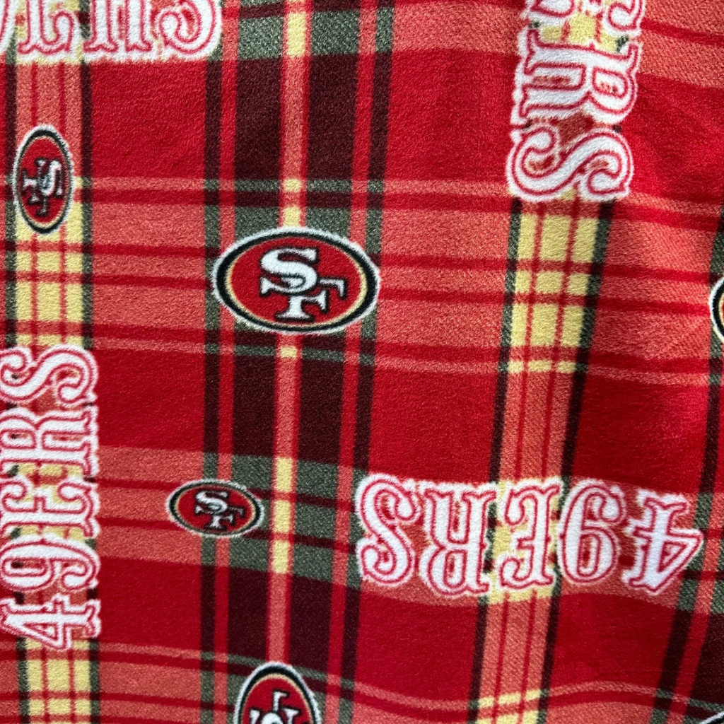 49ers Blanket Fabric, San Francisco Football Fleece, NFL Licensed Style Fabric, Red Plaid 49ers Material, Soft Warm Fabric by Yard