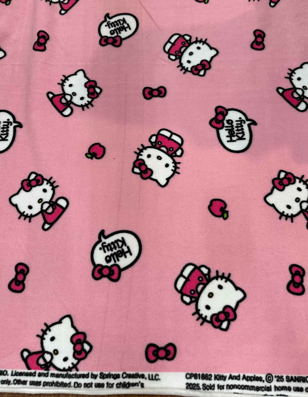 Hello Kitty Apples and Bows-Fleece Fabric/Sold by The Yard / 58" Wide/Anti Pill Fleece  Perfect for sewing blankets, jackets