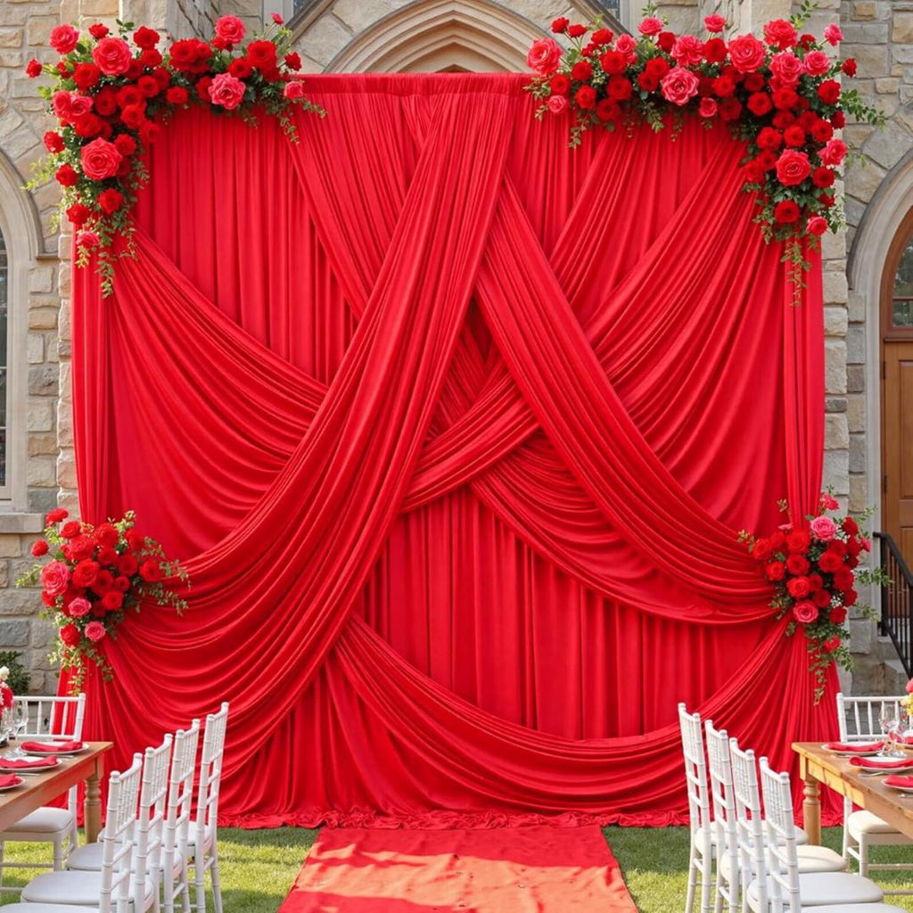 10Ft x 12Ft - RED- Wrinkle Free Backdrop Curtains for Parties 2 Panels 5x12ft Interlock Backdrop for Weddings Birthday Party Curtains