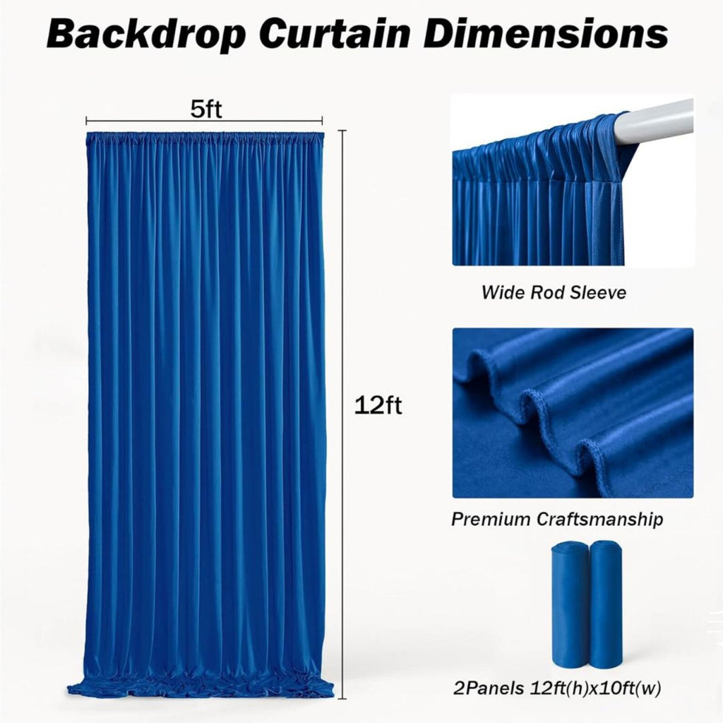 10Ft x 12Ft - ROYAL - Wrinkle Free Backdrop Curtains for Parties 2 Panels 5x12ft Interlock Backdrop for Weddings Birthday Party Curtains