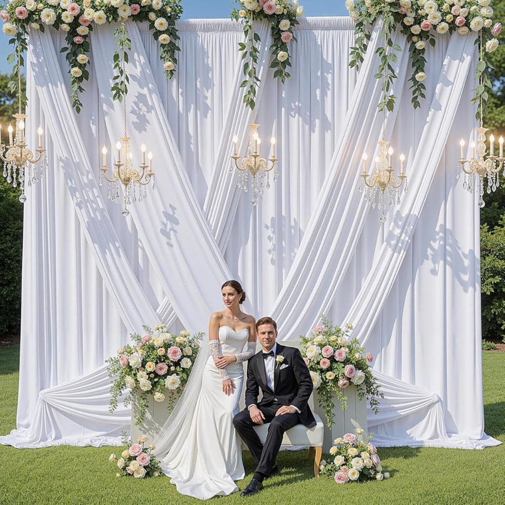 2 Panels - WHITE - 5Ft x 16Ft Wrinkle Free Backdrop Curtains for Parties - Silky Interlock Backdrop for Weddings Birthday Party Curtains
