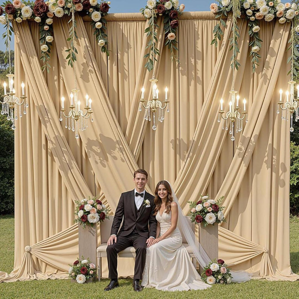 2 Panels -CHAMPAGNE - 5Ft x 16Ft Wrinkle Free Backdrop Curtains for Parties - Silky Interlock Backdrop for Weddings Birthday Party Curtains