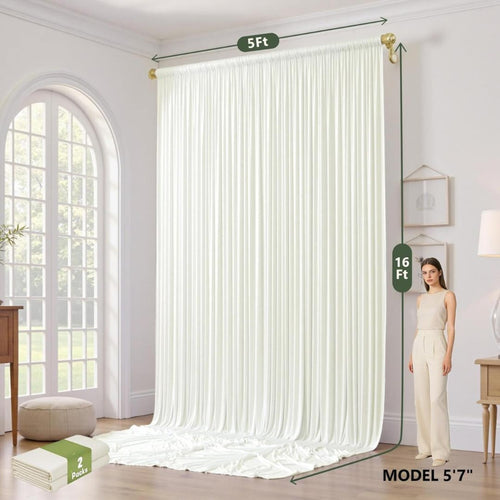 2 Panels - IVORY - 5Ft x 16Ft Wrinkle Free Backdrop Curtains for Parties - Silky Interlock Backdrop for Weddings Birthday Party Curtains