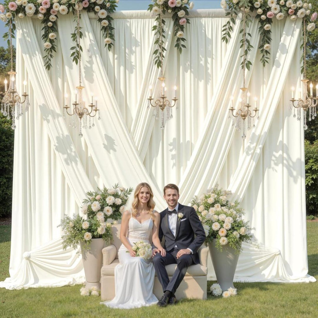 2 Panels - IVORY - 5Ft x 16Ft Wrinkle Free Backdrop Curtains for Parties - Silky Interlock Backdrop for Weddings Birthday Party Curtains