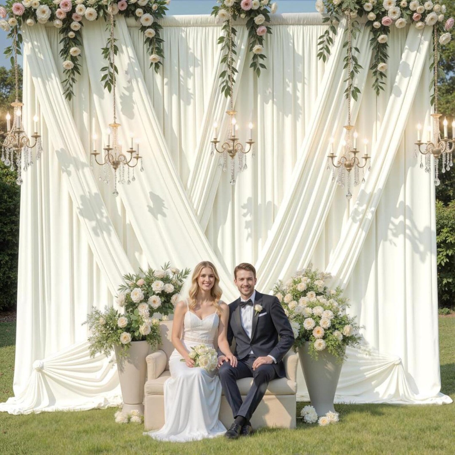 2 Panels - IVORY - 5Ft x 16Ft Wrinkle Free Backdrop Curtains for Parties - Silky Interlock Backdrop for Weddings Birthday Party Curtains