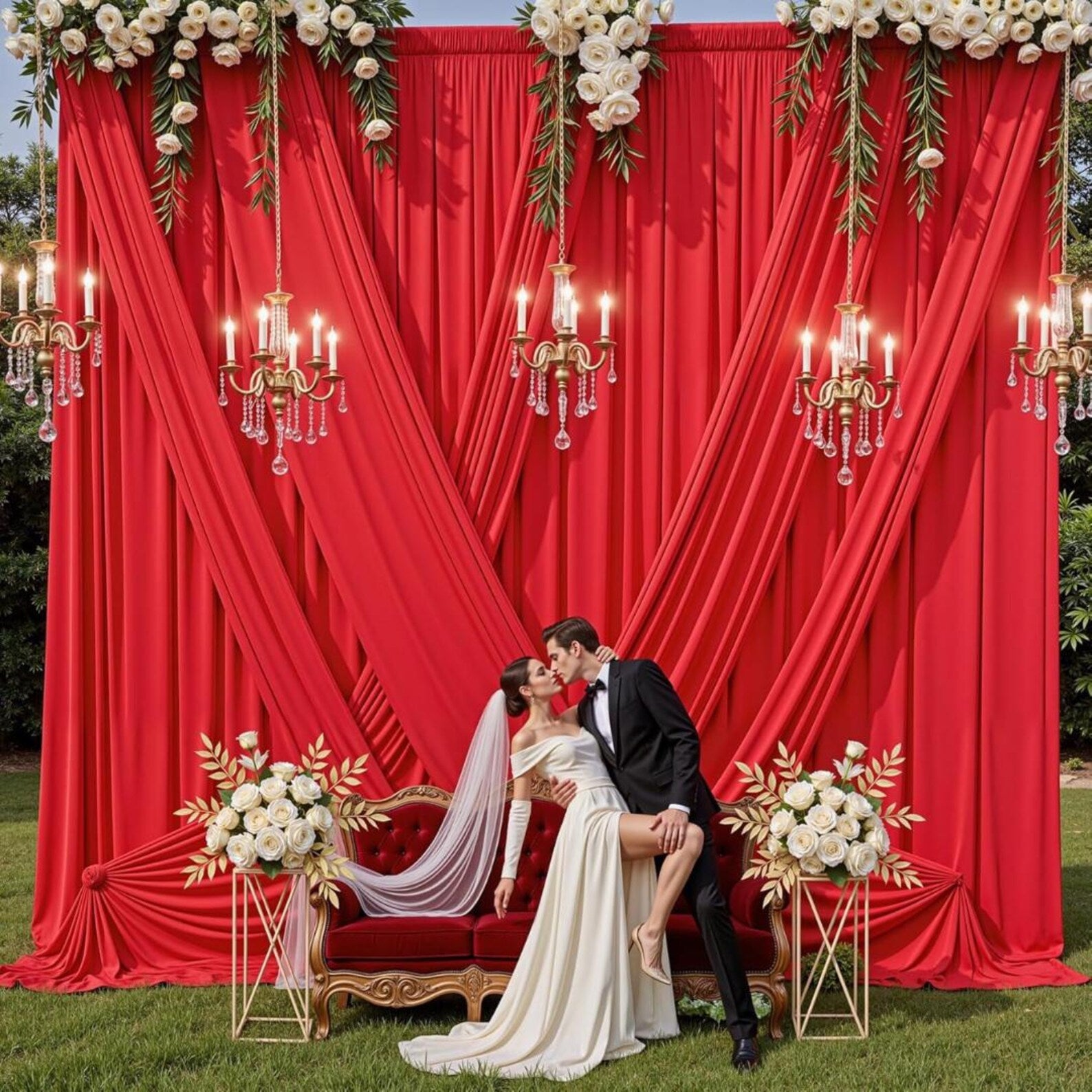 2 Panels - RED - 5Ft x 16Ft Wrinkle Free Backdrop Curtains for Parties - Silky Interlock Backdrop for Weddings Birthday Party Curtains