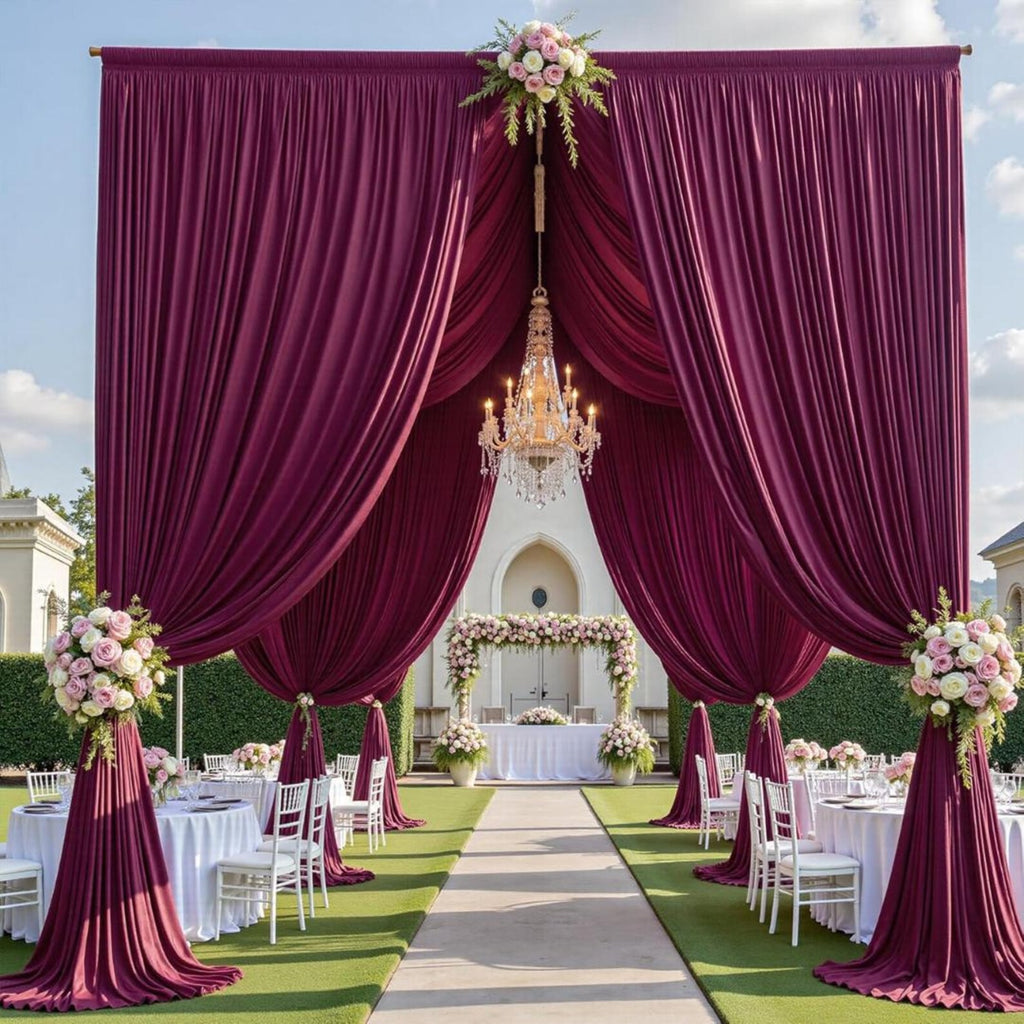 2 Panels - BURGUNDY - 5Ft x 16Ft Wrinkle Free Backdrop Curtains for Parties - Silky Interlock Backdrop for Weddings Birthday Party Curtains