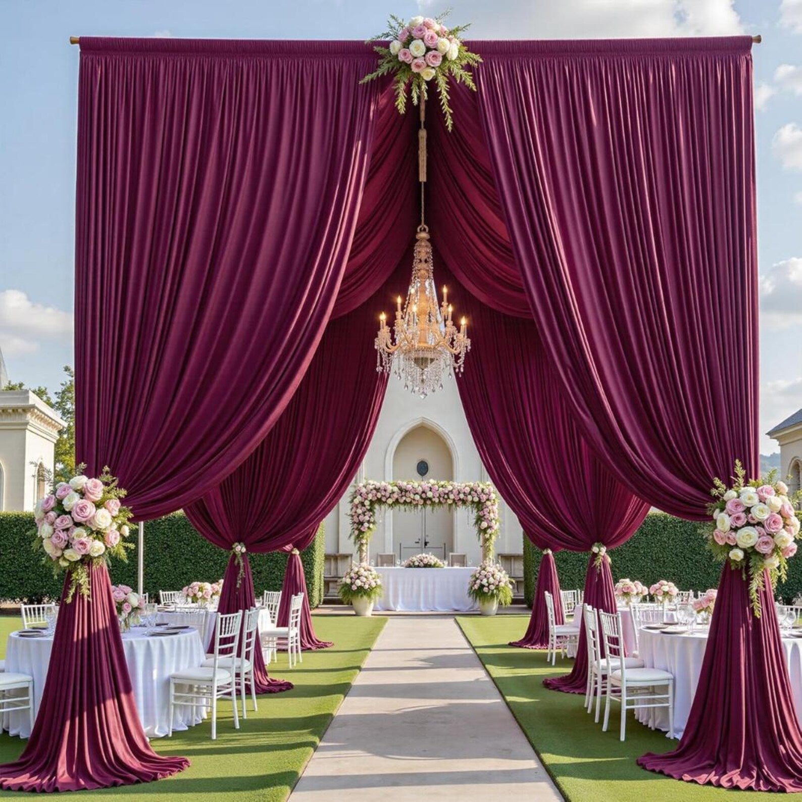 2 Panels - BURGUNDY - 5Ft x 16Ft Wrinkle Free Backdrop Curtains for Parties - Silky Interlock Backdrop for Weddings Birthday Party Curtains