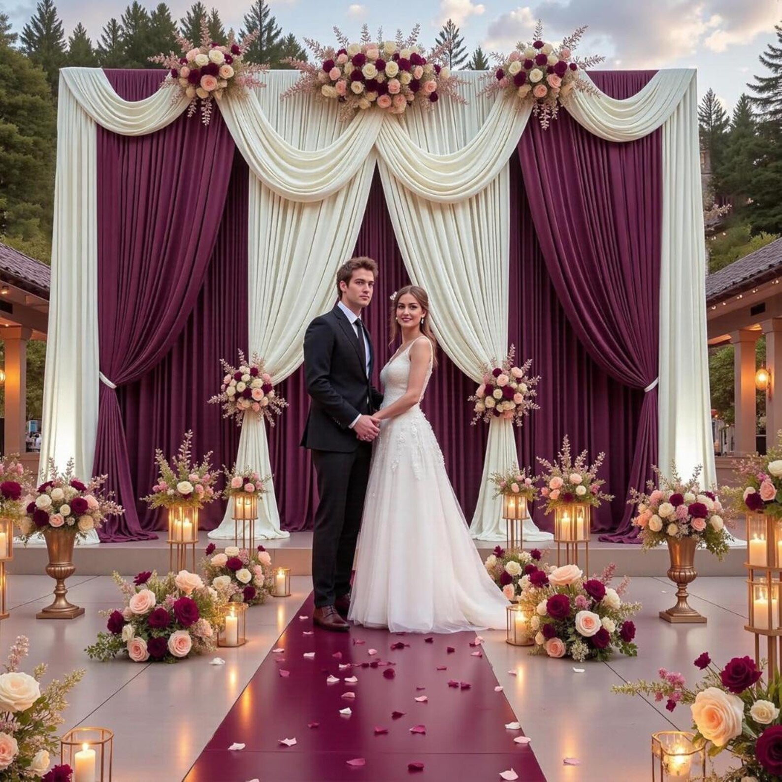 2 Panels - BURGUNDY - 5Ft x 16Ft Wrinkle Free Backdrop Curtains for Parties - Silky Interlock Backdrop for Weddings Birthday Party Curtains