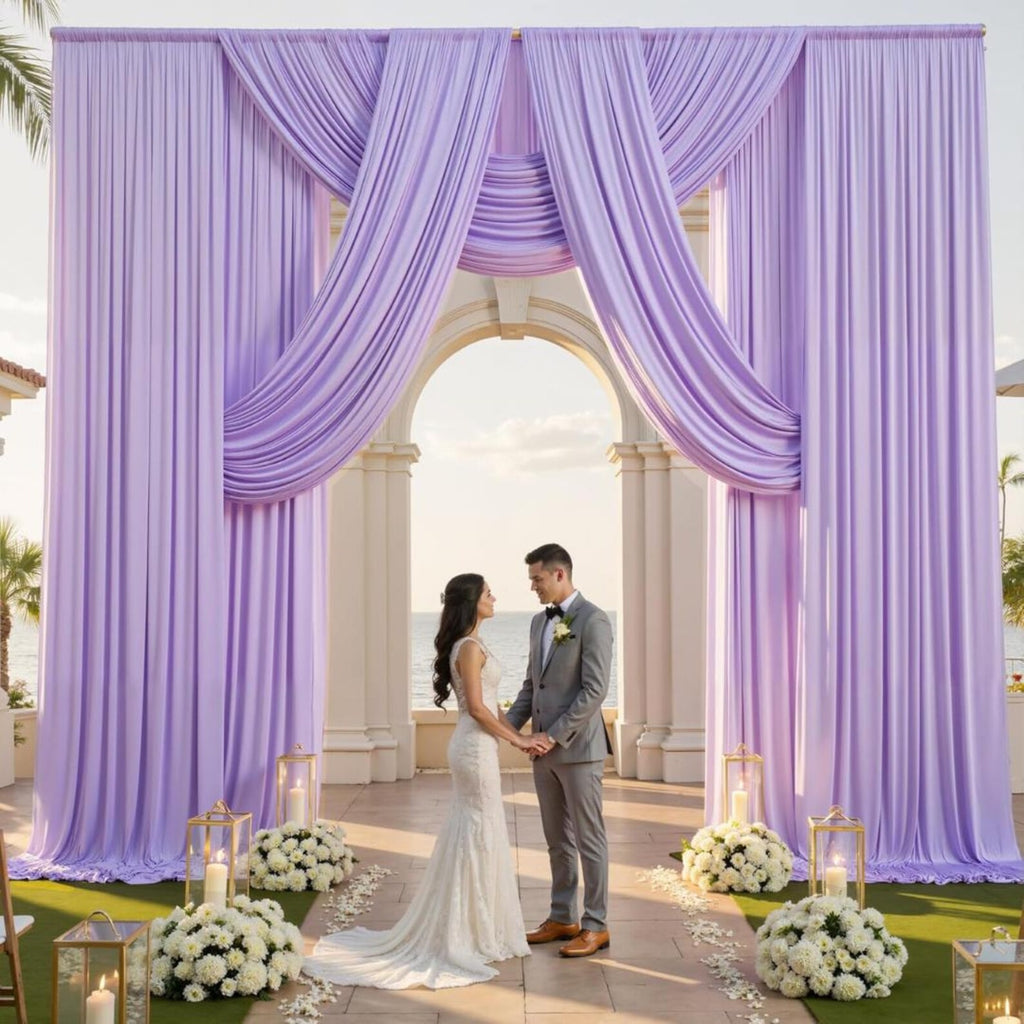 2 Panels - LILAC - 5Ft x 16Ft Wrinkle Free Backdrop Curtains for Parties - Silky Interlock Backdrop for Weddings Birthday Party Curtains