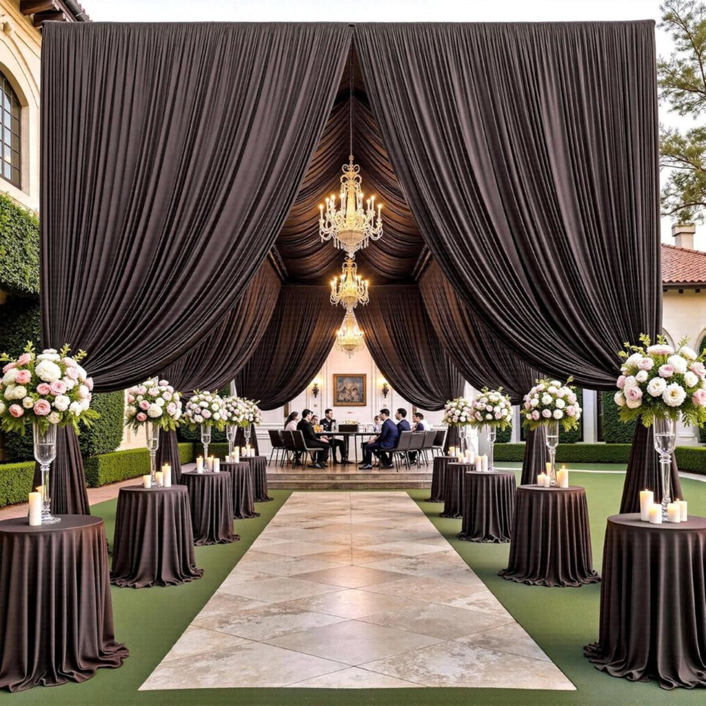 2 Panels - BROWN - 5Ft x 16Ft Wrinkle Free Backdrop Curtains for Parties - Silky Interlock Backdrop for Weddings Birthday Party Curtains