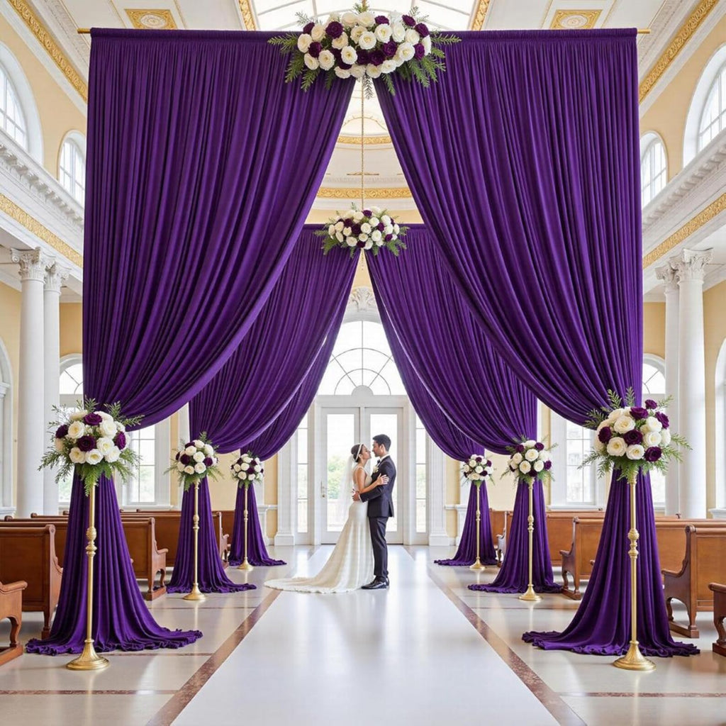 2 Panels - PURPLE - 5Ft x 16Ft Wrinkle Free Backdrop Curtains for Parties - Silky Interlock Backdrop for Weddings Birthday Party Curtains