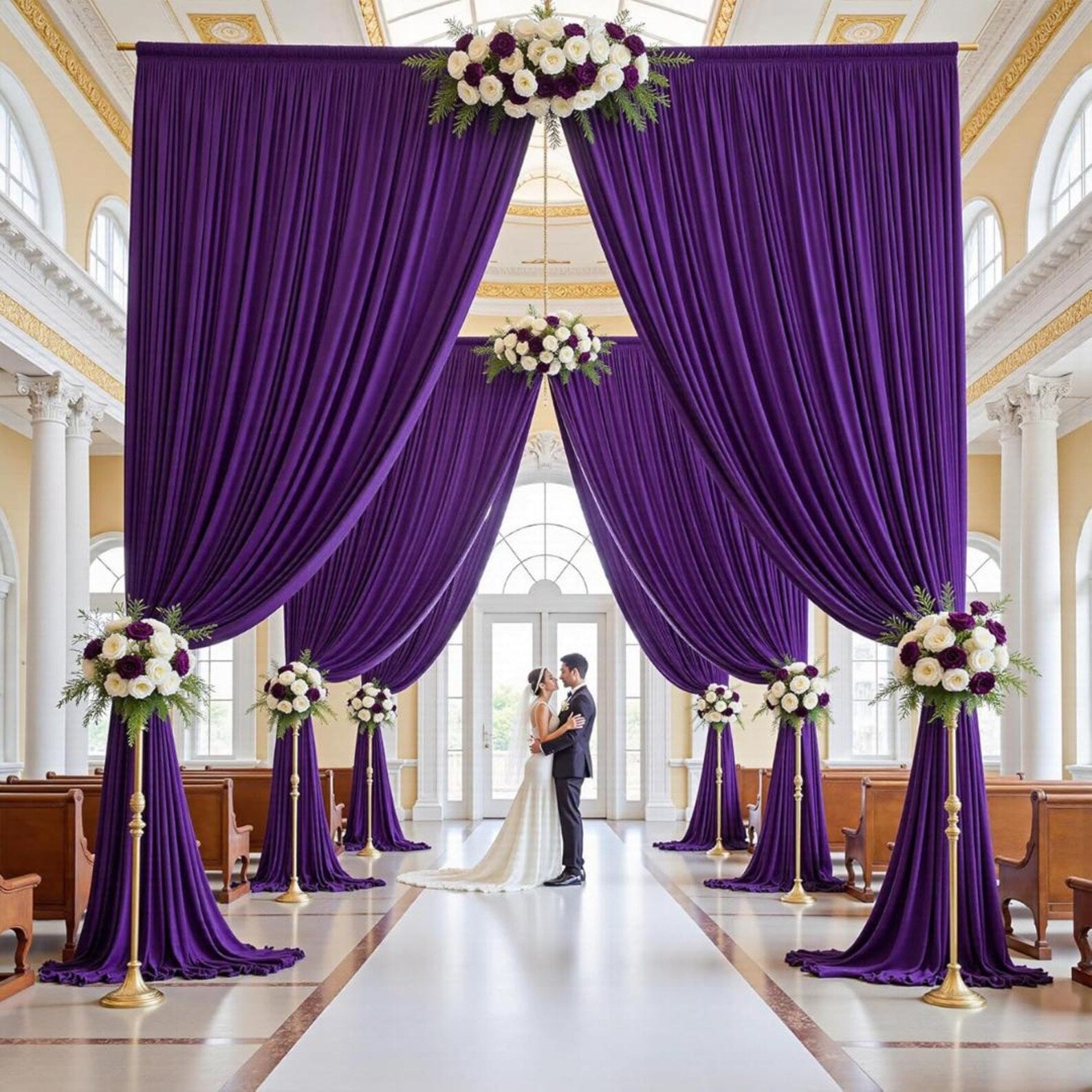2 Panels - PURPLE - 5Ft x 16Ft Wrinkle Free Backdrop Curtains for Parties - Silky Interlock Backdrop for Weddings Birthday Party Curtains