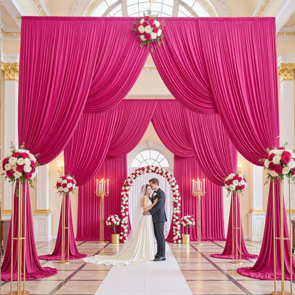 2 Panels - FUCHSIA - 5Ft x 16Ft Wrinkle Free Backdrop Curtains for Parties - Silky Interlock Backdrop for Weddings Birthday Party Curtains