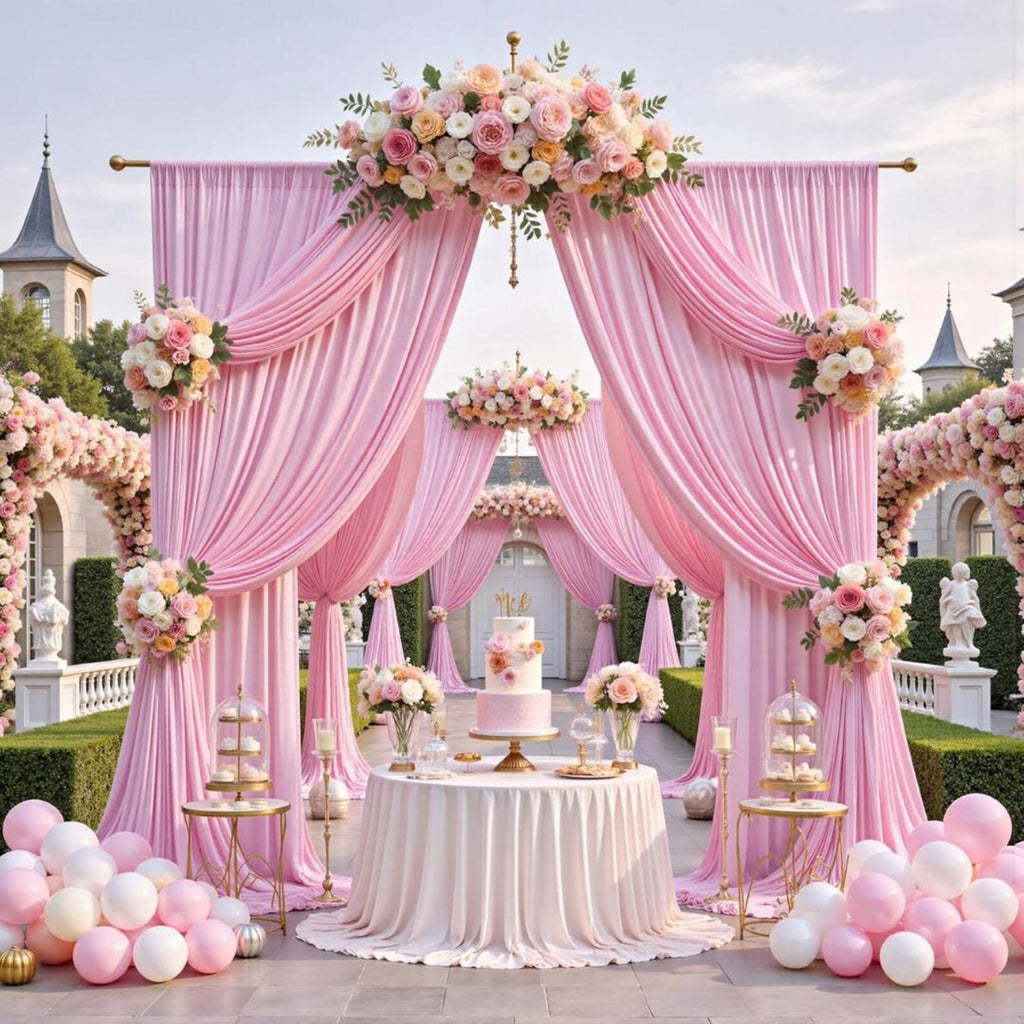 2 Panels - PINK - 5Ft x 16Ft Wrinkle Free Backdrop Curtains for Parties - Silky Interlock Backdrop for Weddings Birthday Party Curtains