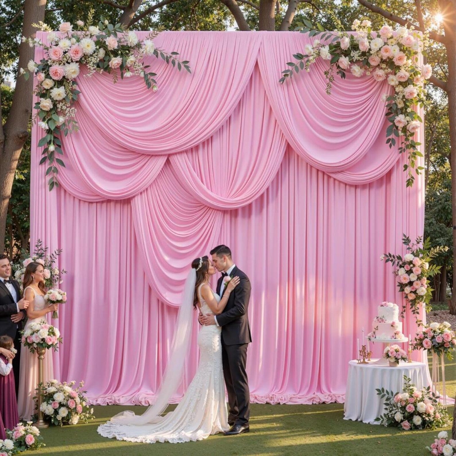 2 Panels - PINK - 5Ft x 16Ft Wrinkle Free Backdrop Curtains for Parties - Silky Interlock Backdrop for Weddings Birthday Party Curtains