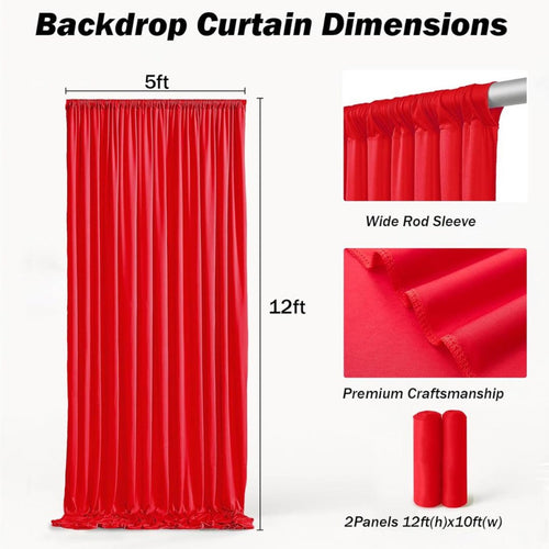 10Ft x 12Ft - RED- Wrinkle Free Backdrop Curtains for Parties 2 Panels 5x12ft Interlock Backdrop for Weddings Birthday Party Curtains