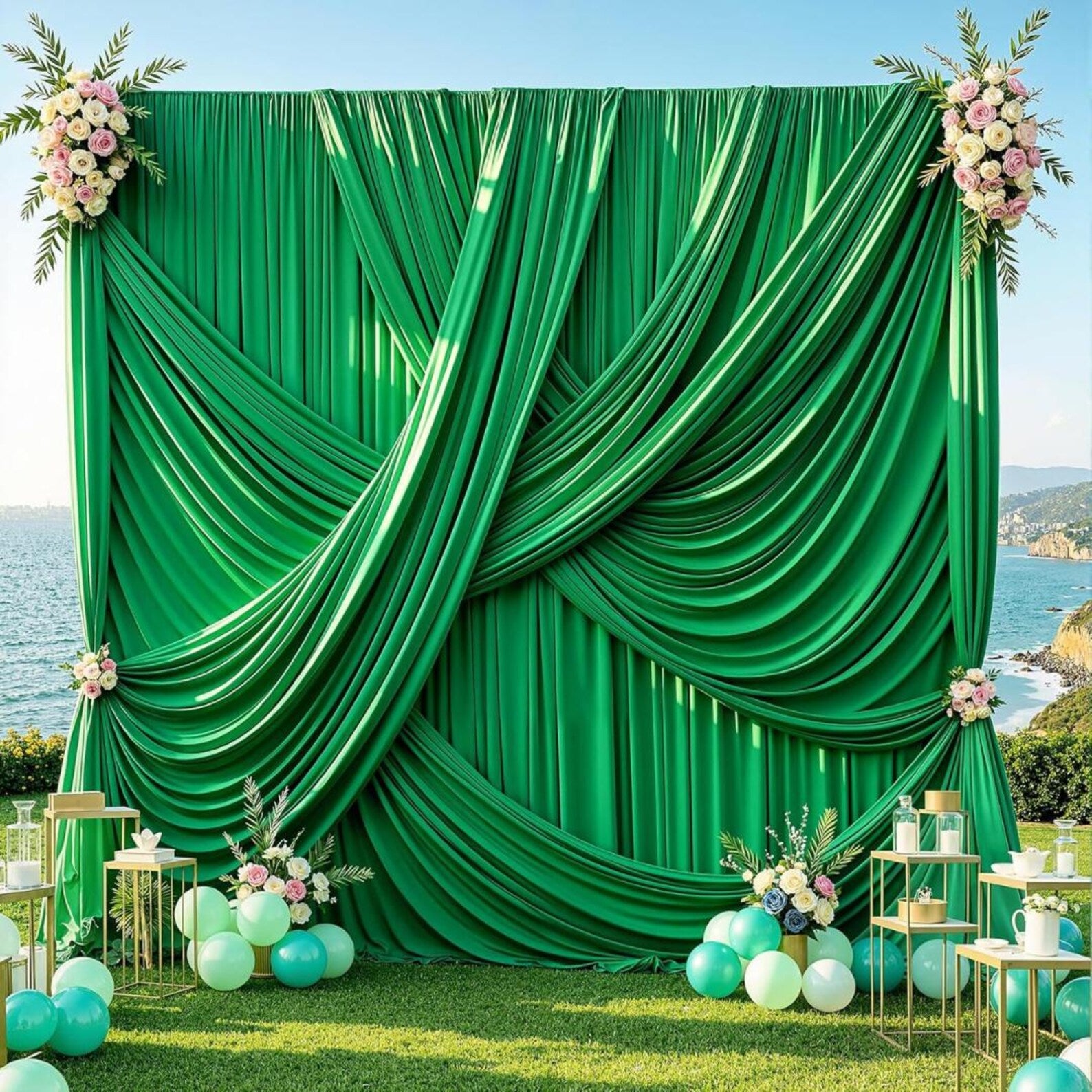 10Ft x 12Ft - KELLY - Wrinkle Free Backdrop Curtains for Parties 2 Panels 5x12ft Interlock Backdrop for Weddings Birthday Party Curtains