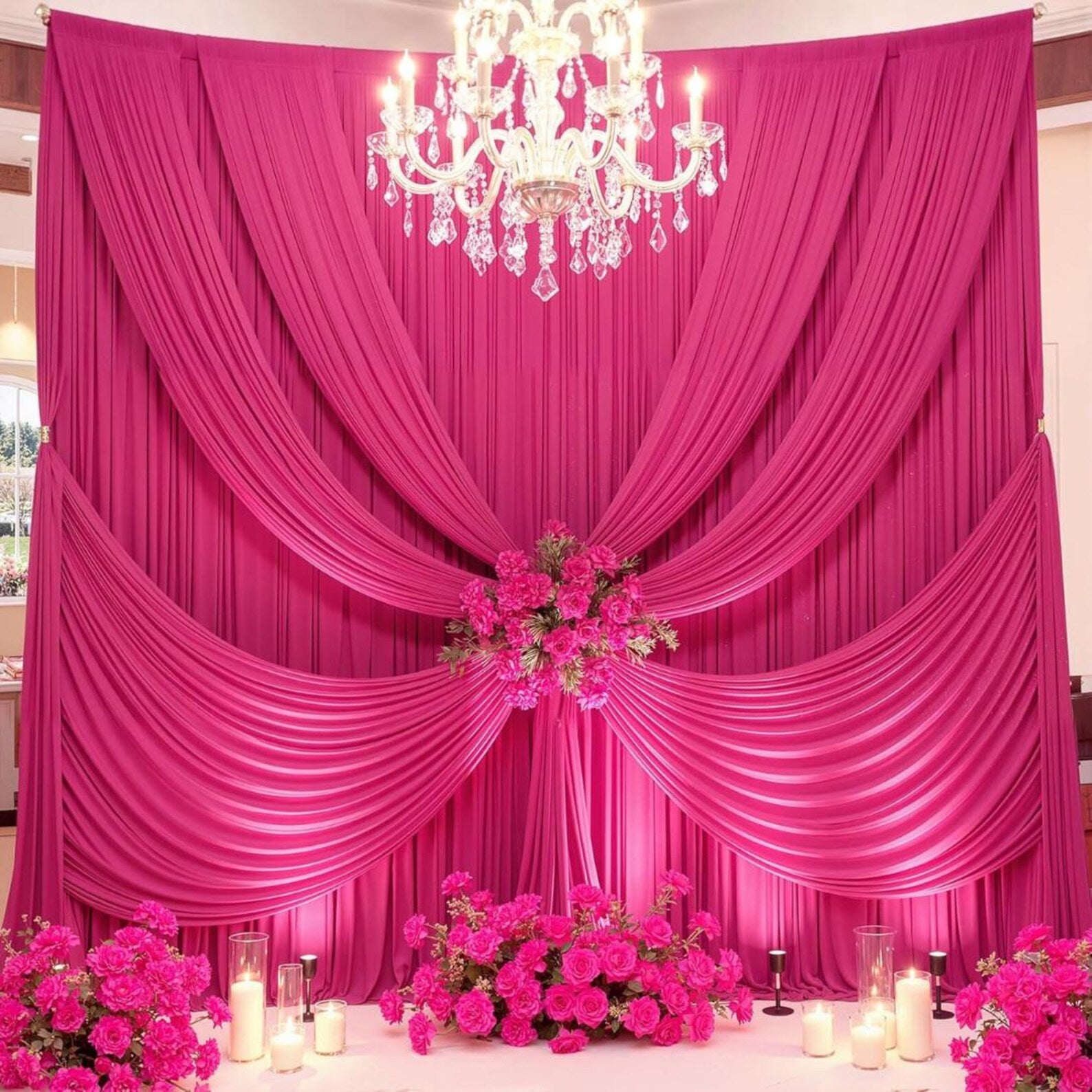 10Ft x 12Ft - FUCHSIA - Wrinkle Free Backdrop Curtains for Parties 2 Panels 5x12ft Interlock Backdrop for Weddings Birthday Party Curtains