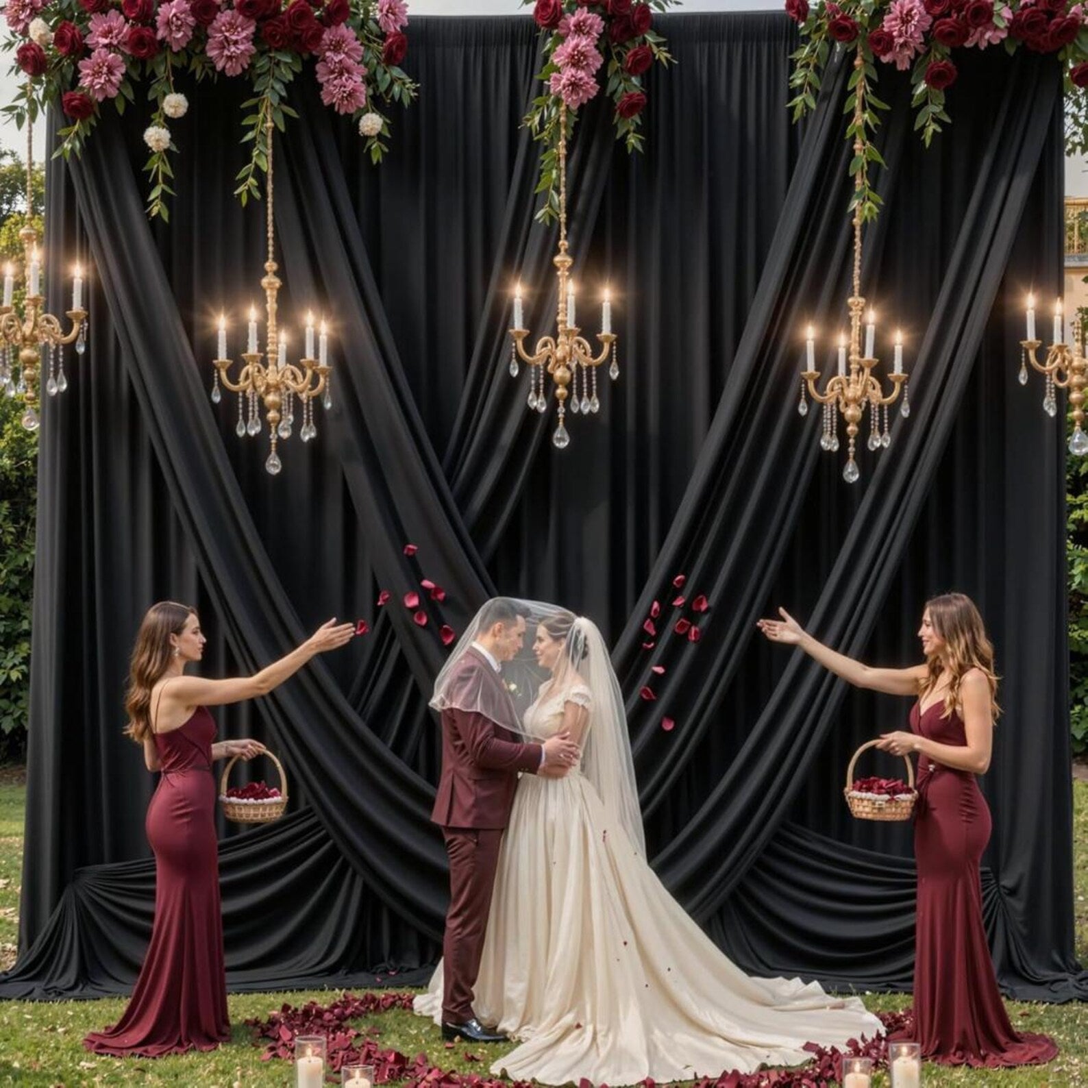 2 Panels - BLACK - 5Ft x 16Ft Wrinkle Free Backdrop Curtains for Parties - Silky Interlock Backdrop for Weddings Birthday Party Curtains