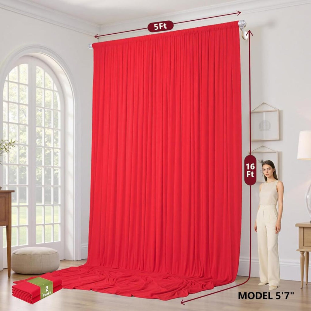 2 Panels - RED - 5Ft x 16Ft Wrinkle Free Backdrop Curtains for Parties - Silky Interlock Backdrop for Weddings Birthday Party Curtains