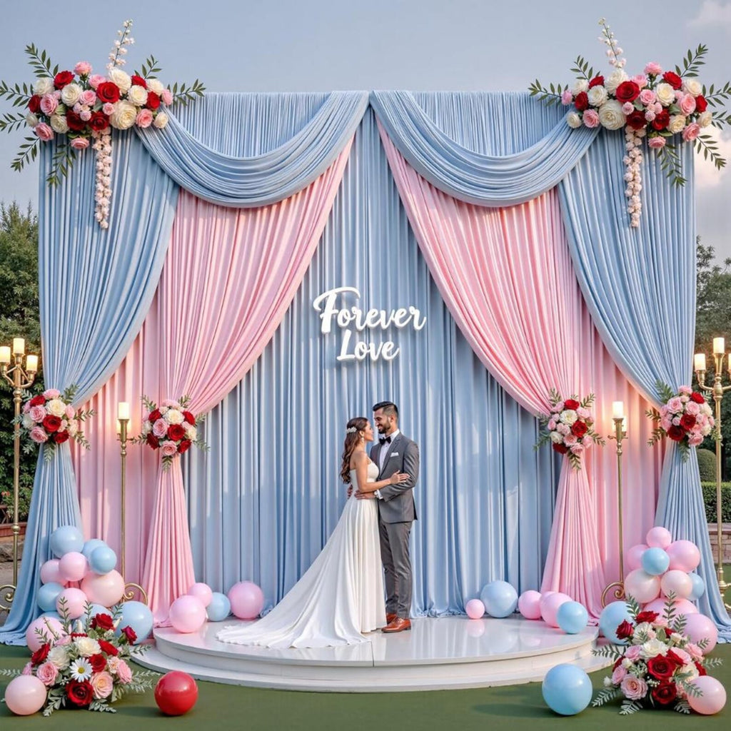 2 Panels - LT BLUE - 5Ft x 16Ft Wrinkle Free Backdrop Curtains for Parties - Silky Interlock Backdrop for Weddings Birthday Party Curtains